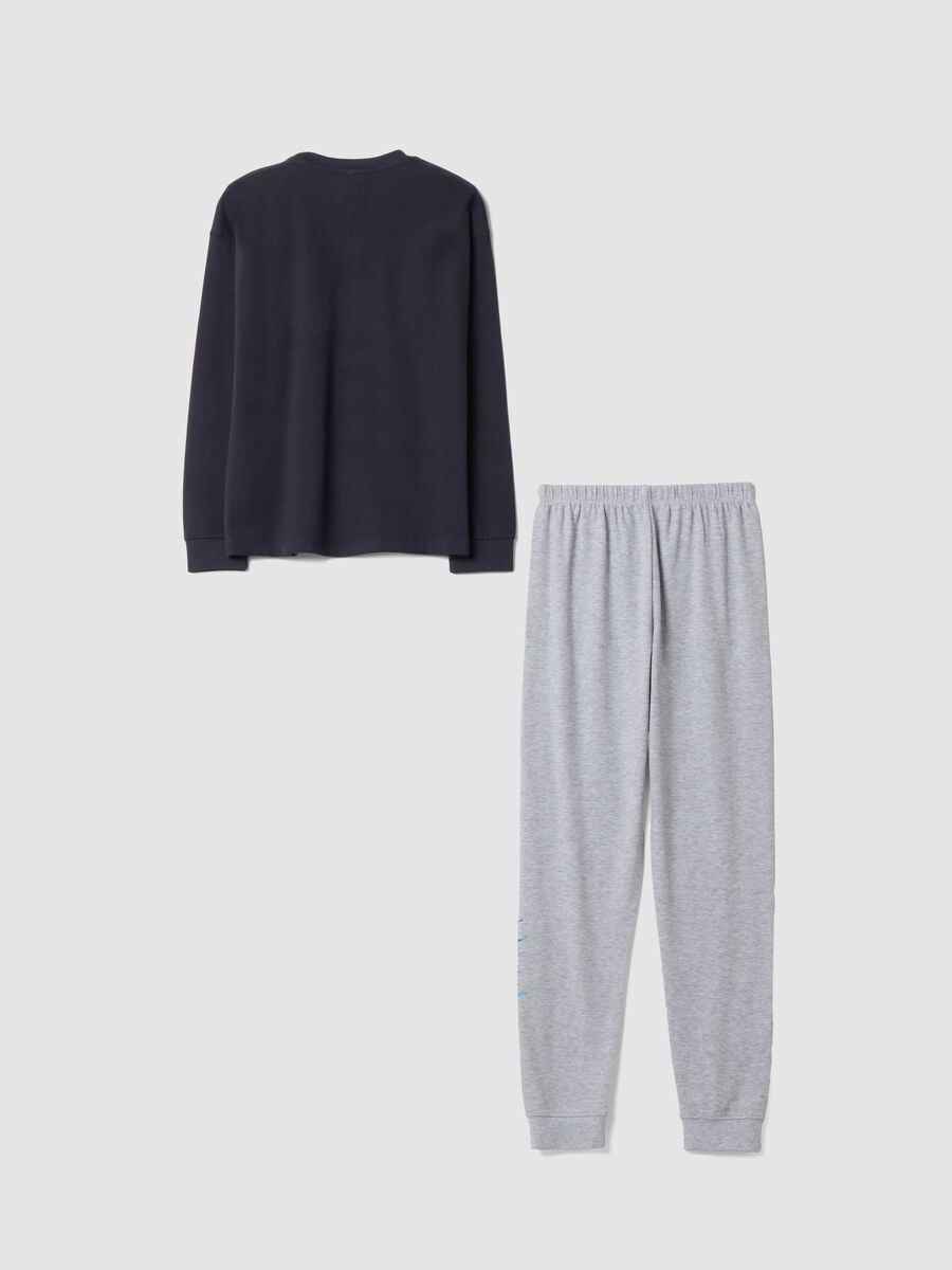 Blue and grey pure organic cotton crew-neck pyjamas_1