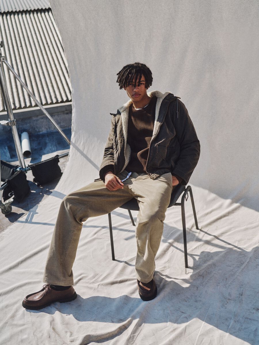 Giacca pesante parka marrone in misto cotone regular fit con zip_0