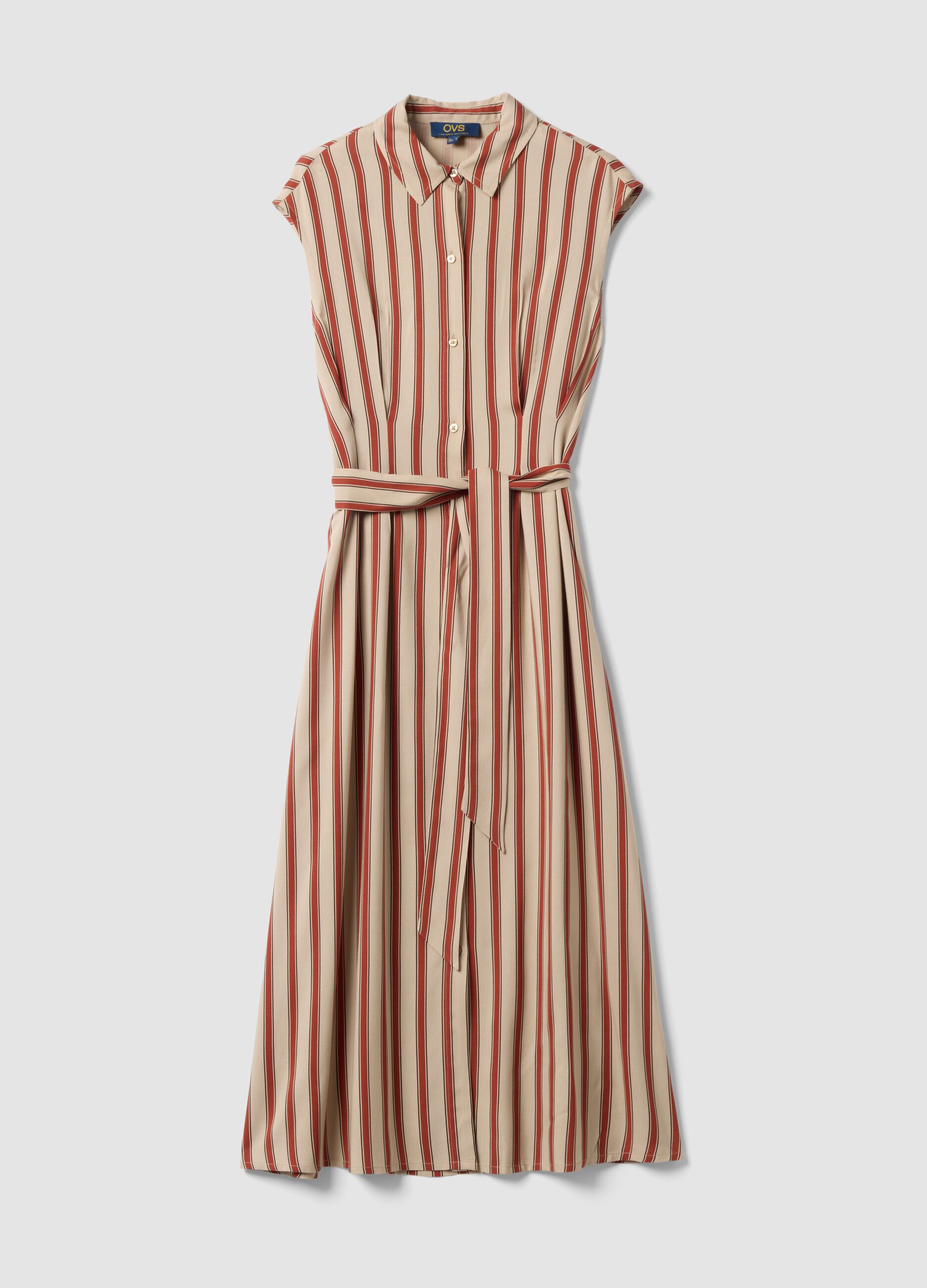 Multicolour pure viscose striped midi dress, regular fit