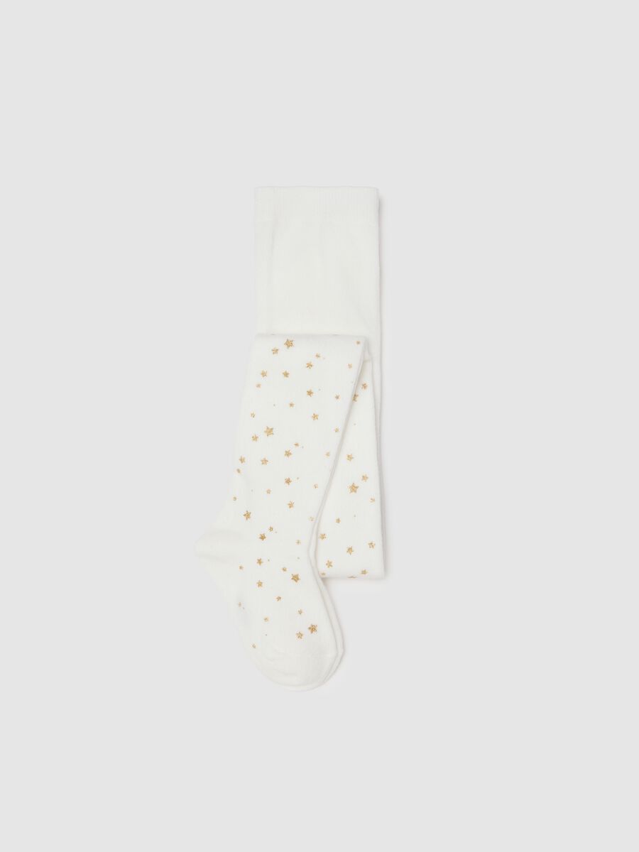 Collant bianchi da bambina in misto cotone elasticizzato_0