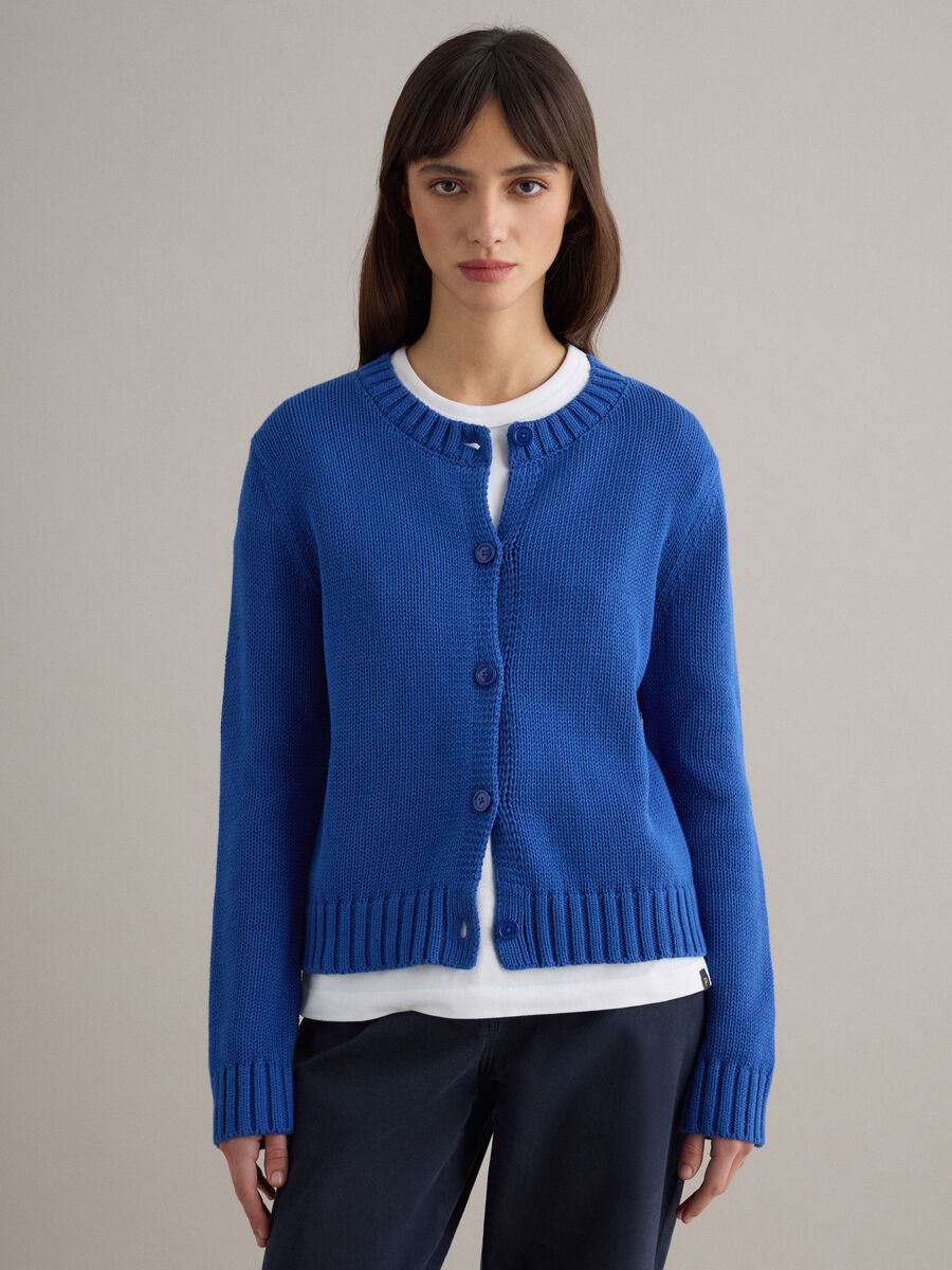 Blue regular fit pure cotton cardigan with buttons_1