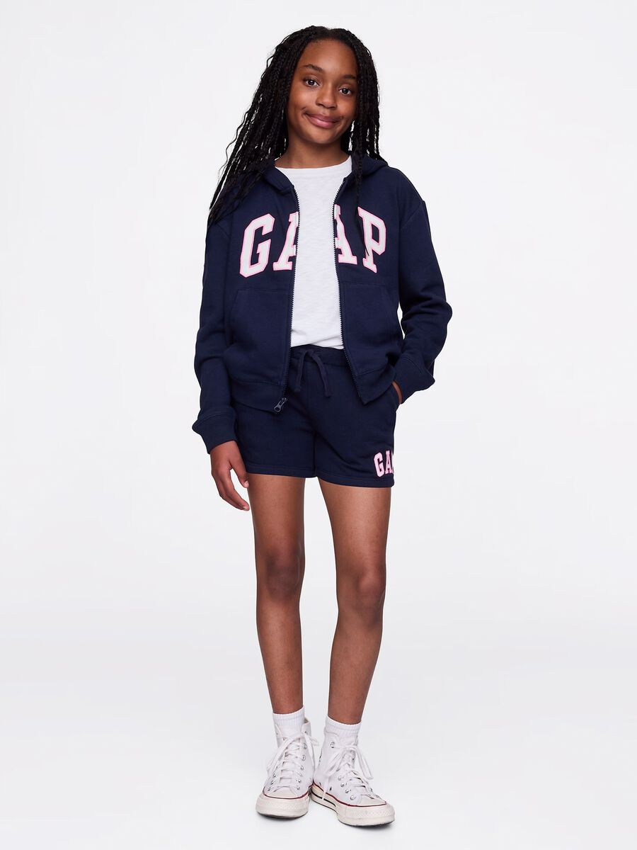 Blue shorts with drawstring and logo patch_0