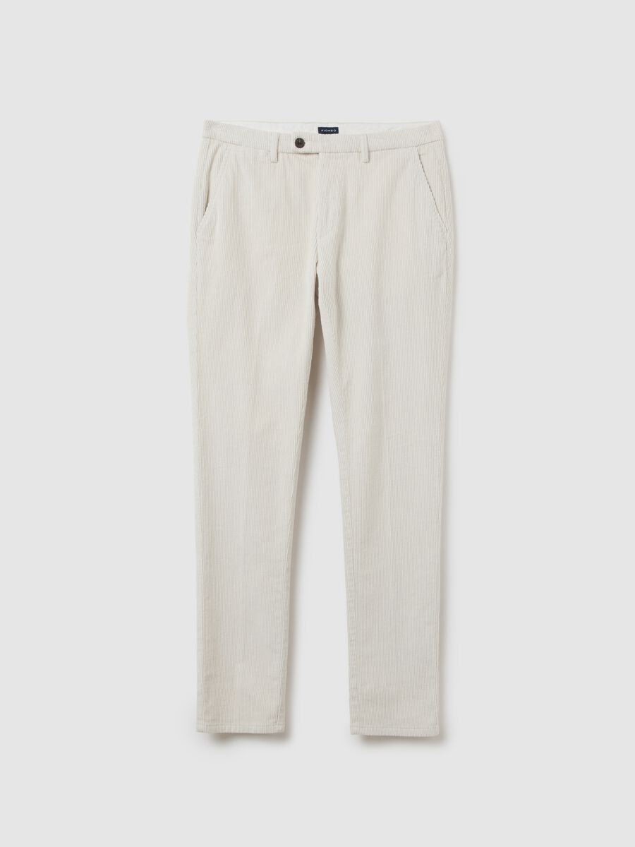 White stretch cotton blend trousers with fine ribbing_4