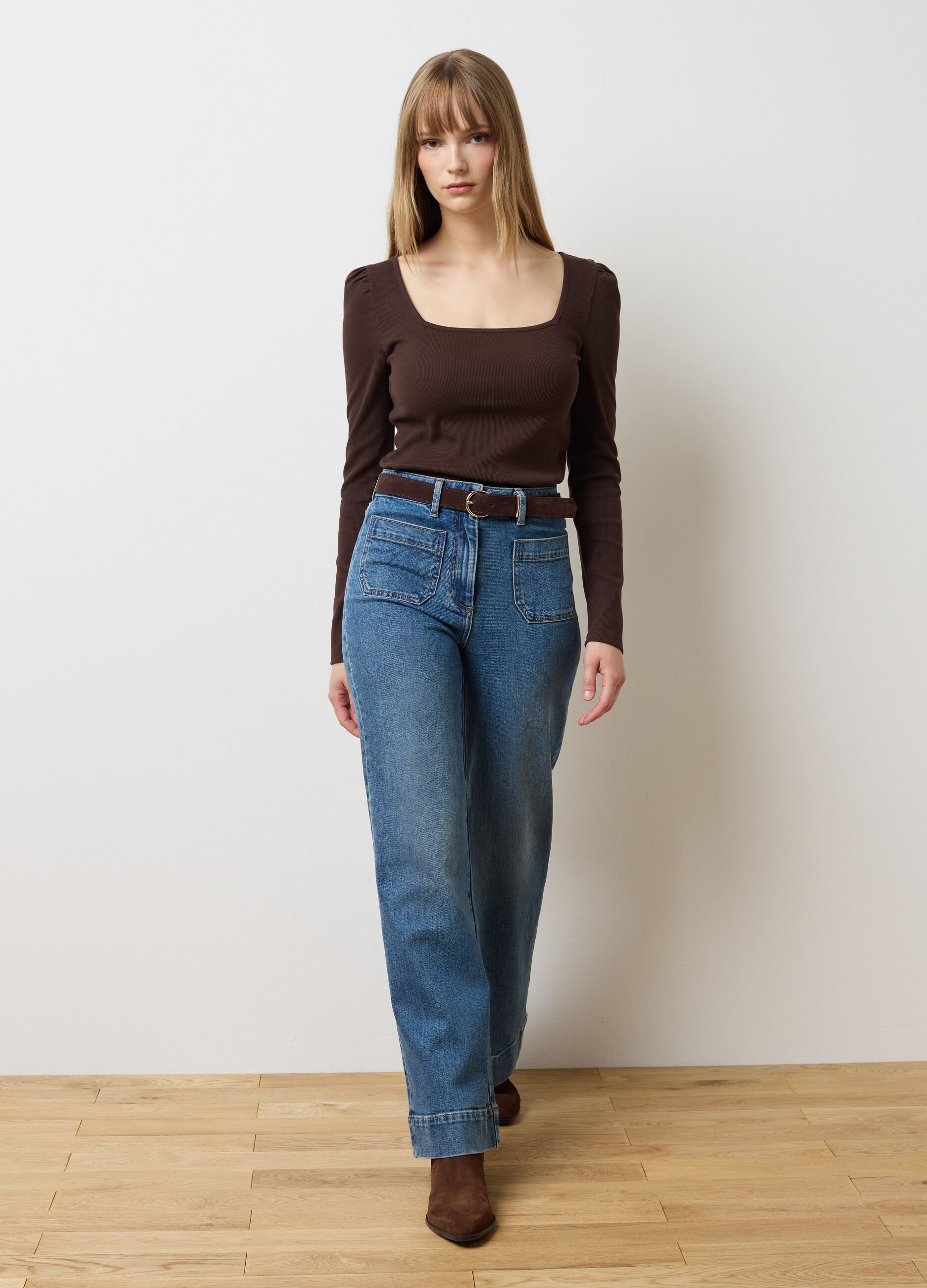 Stretch Long Sleeve Brown T-shirt