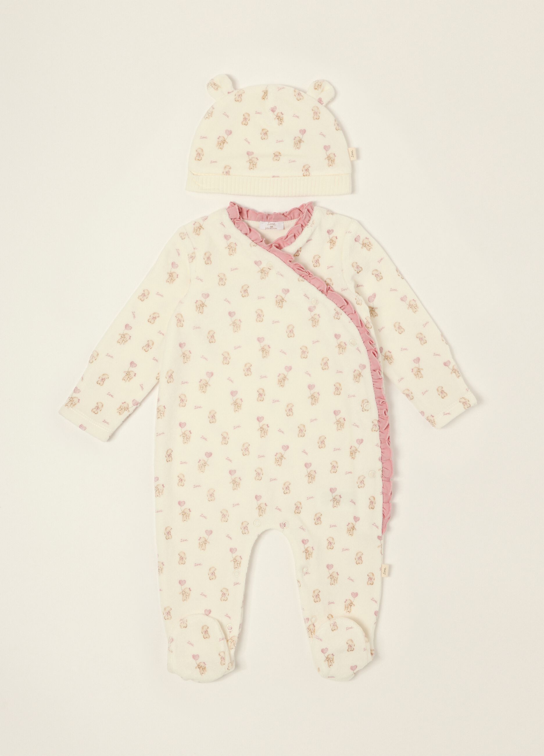 White cotton-blend baby girls&rsquo; romper with teddy bears