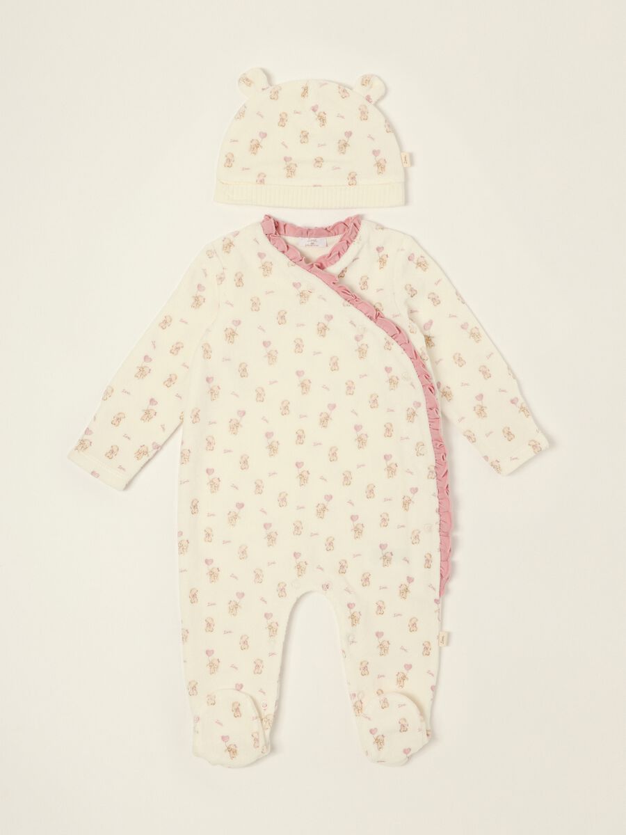 White cotton-blend baby girls&rsquo; romper with teddy bears_0