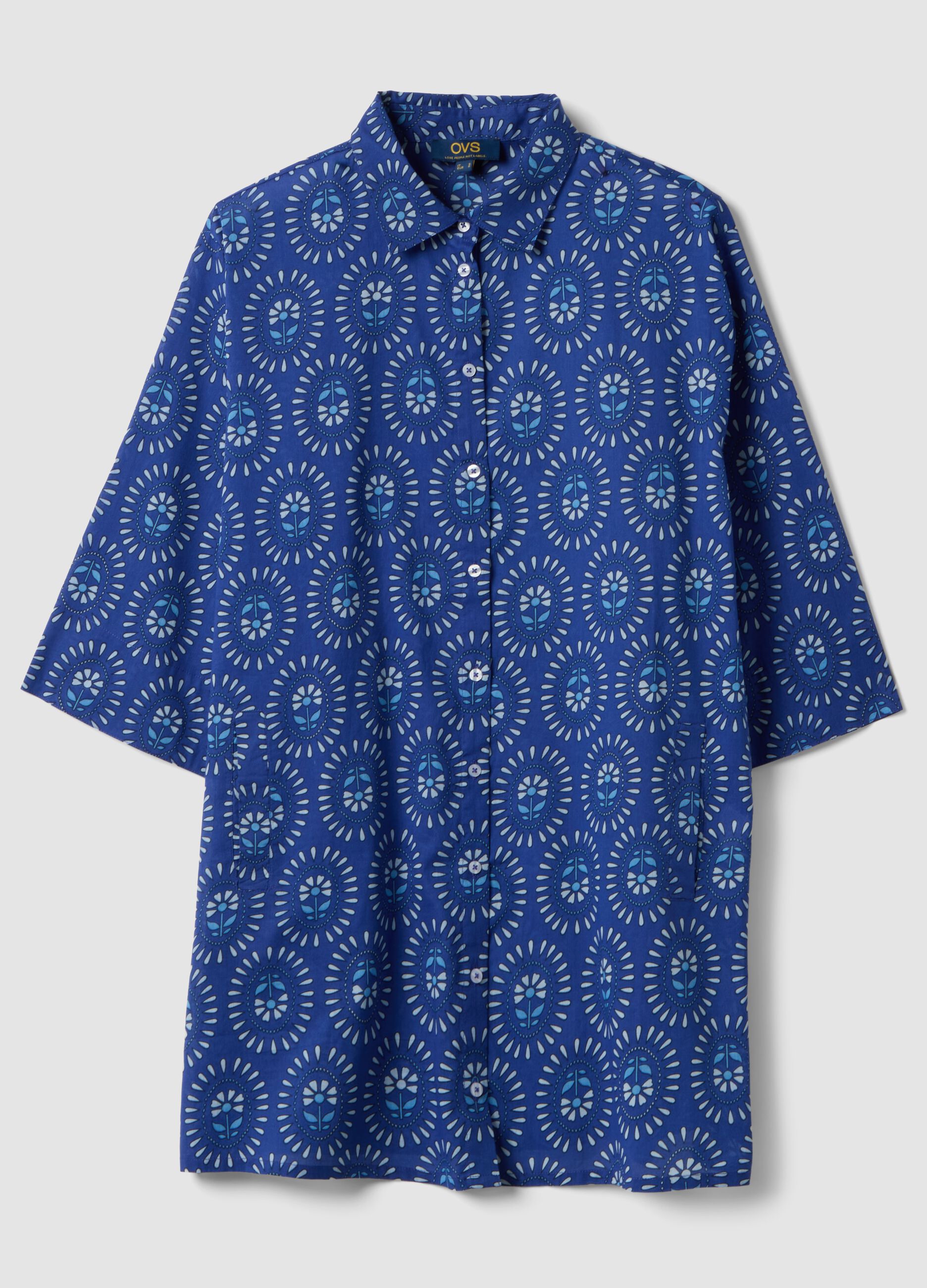 Blue pure cotton patterned kaftan