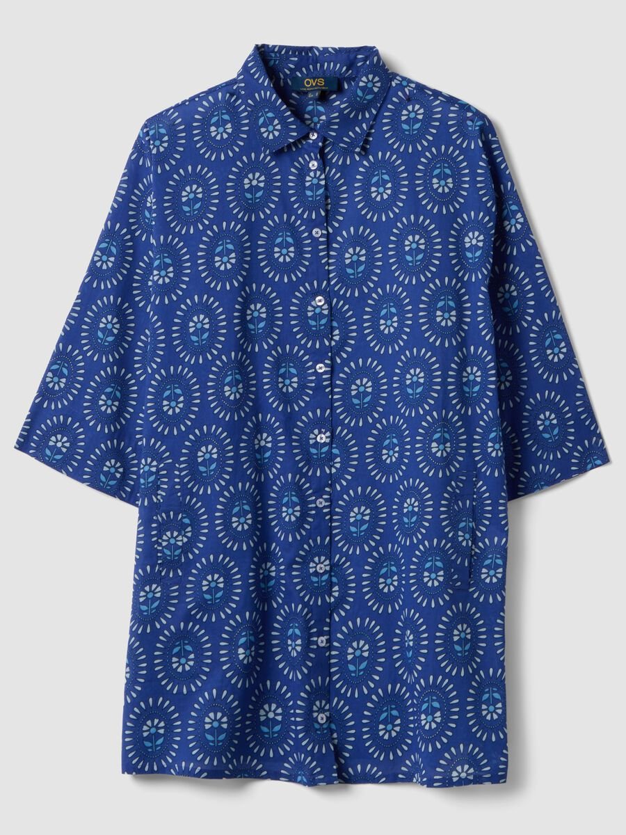 Blue pure cotton patterned kaftan_0