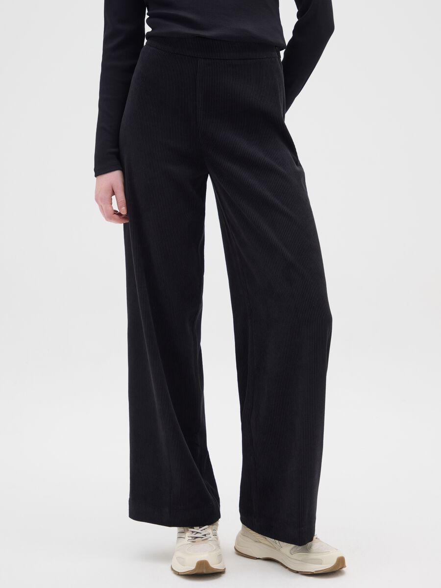 Wide Leg Black Velvet Trousers_1