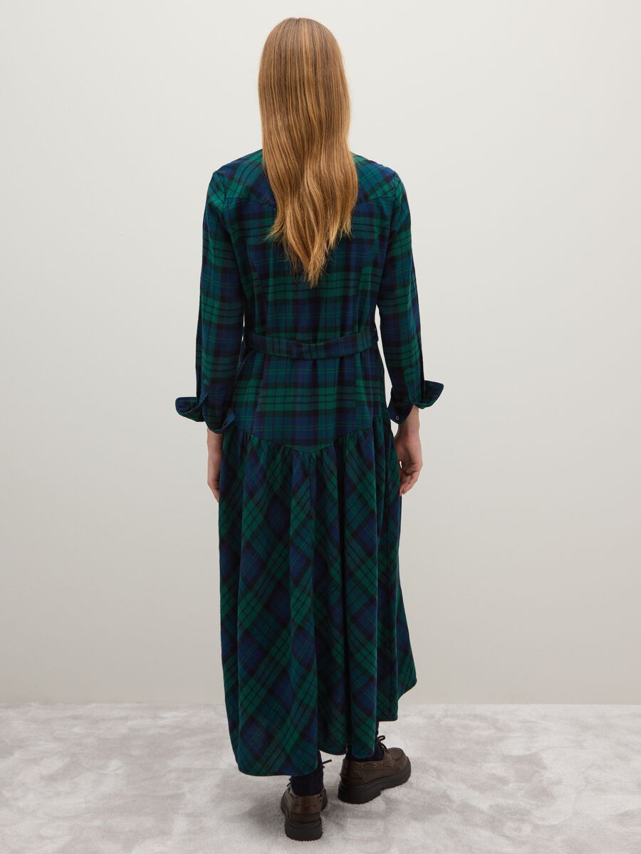 Abito lungo in puro cotone a quadri multicolor regular fit_2