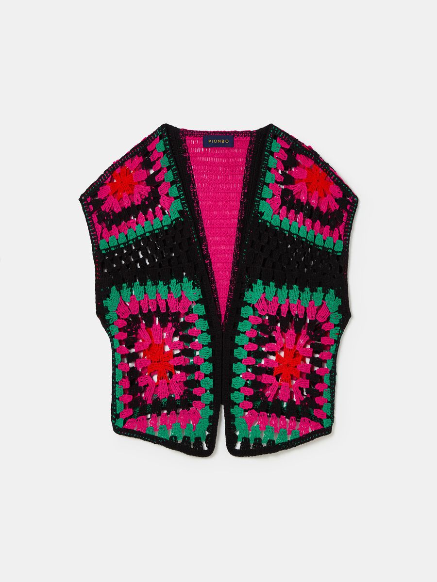 Open multicoloured crochet gilet_3
