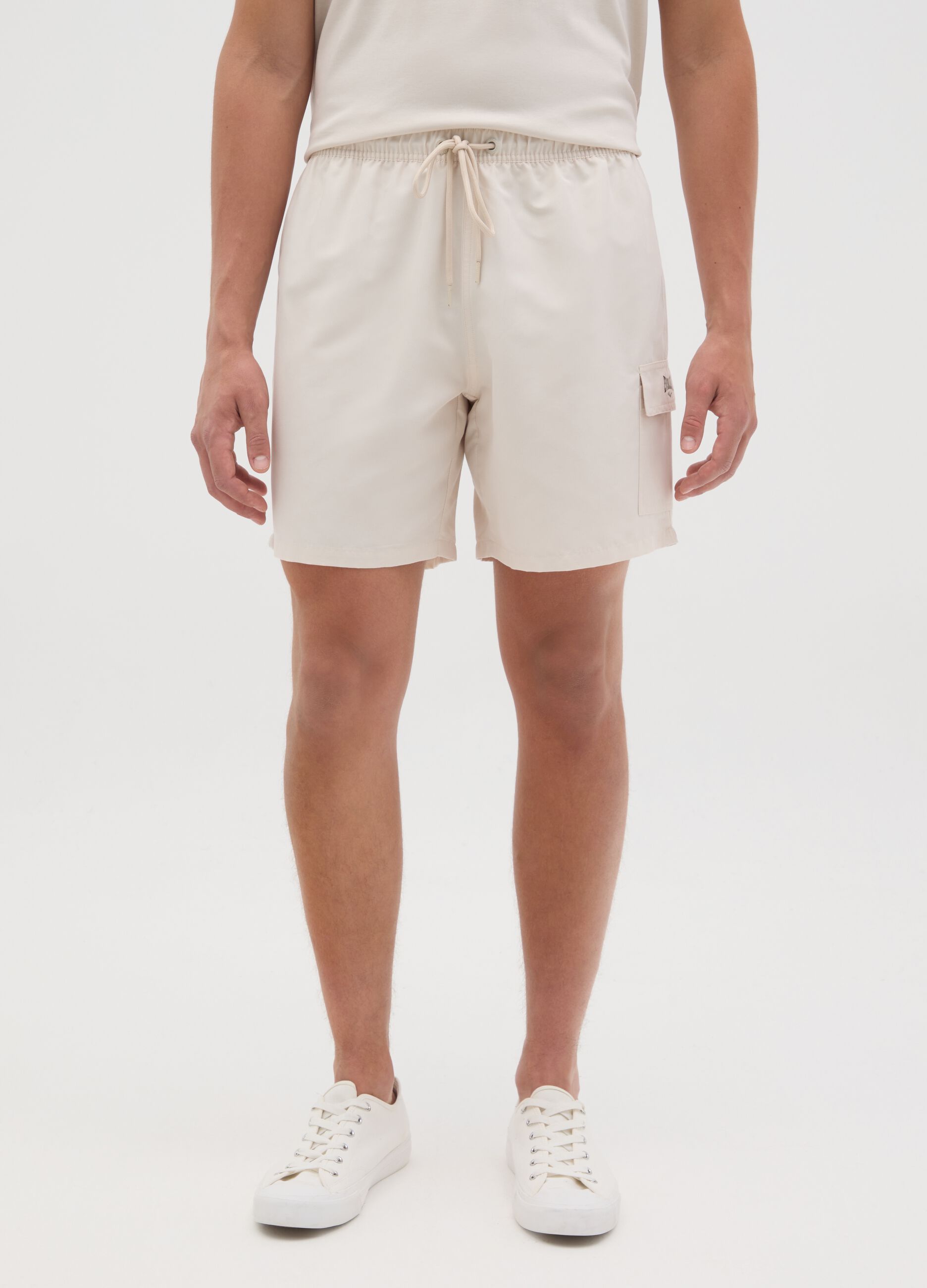 Costume boxer da bagno beige con stampa logo