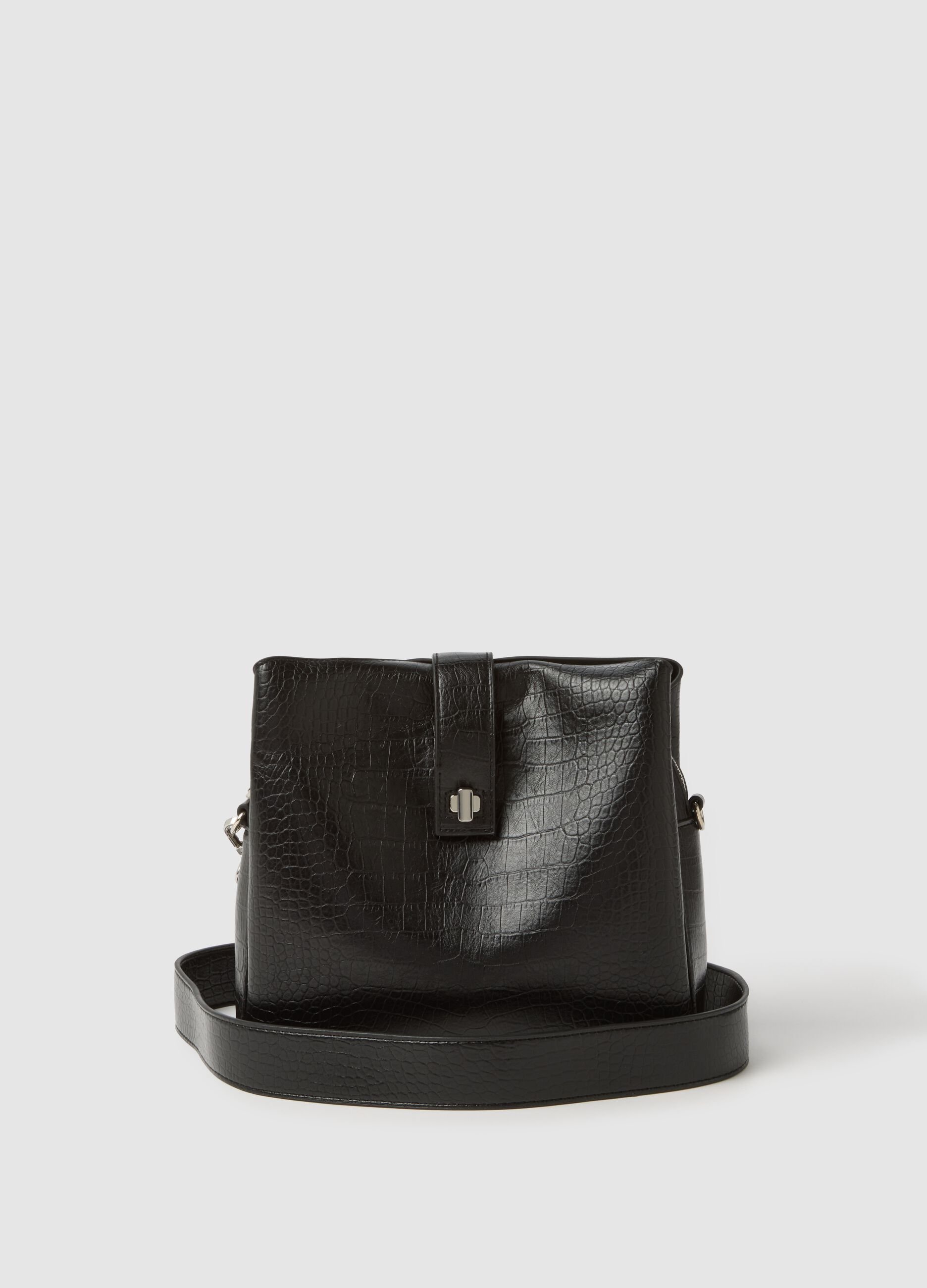 Black shoulder bag with crocodile print
