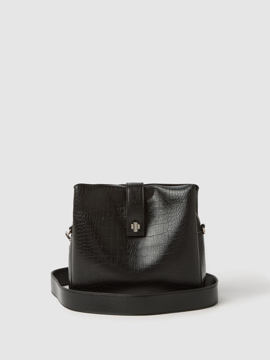 Black shoulder bag with crocodile print_0