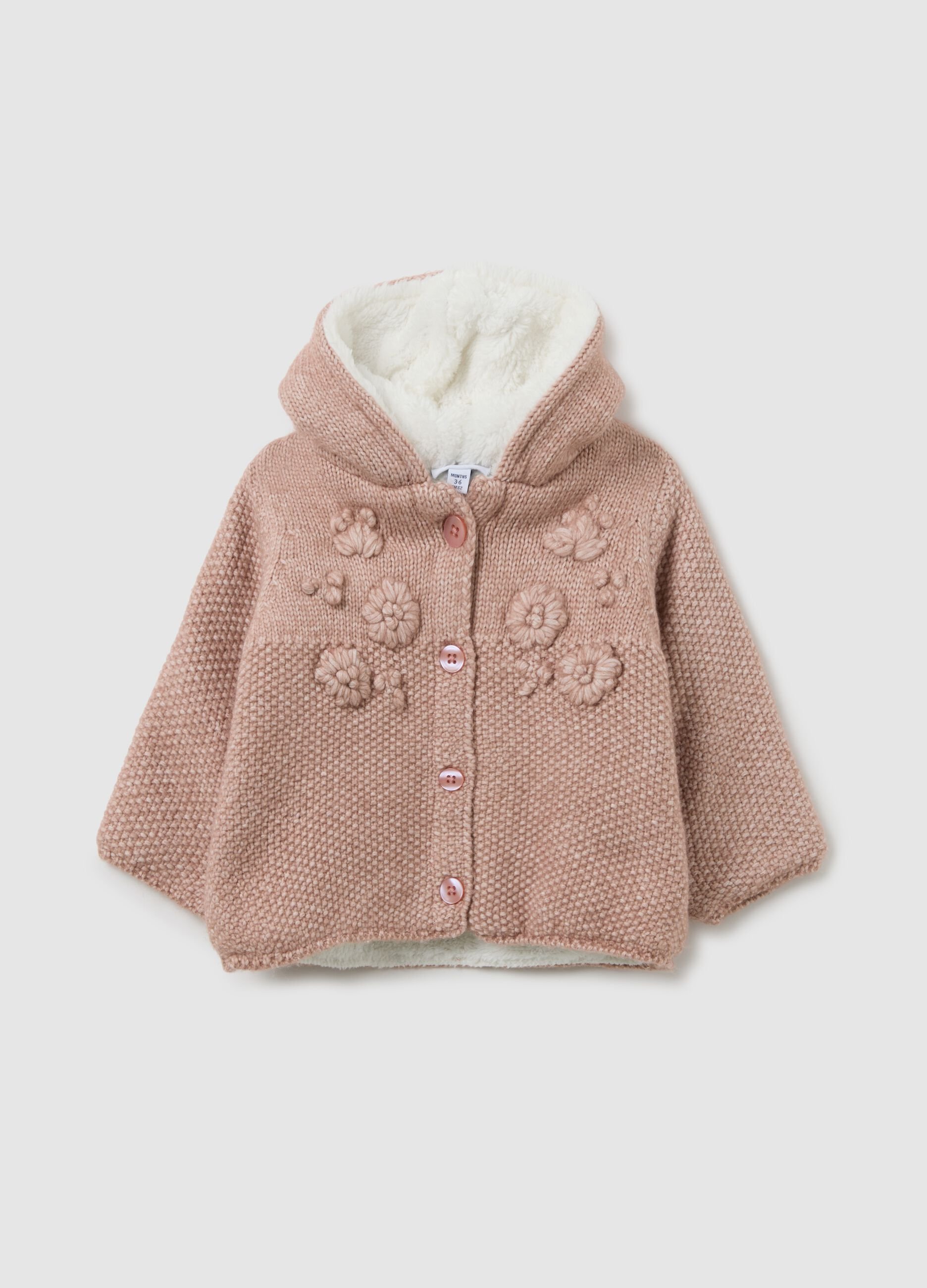 Giacca rosa con cappuccio da neonata regular fit con dettagli floreali