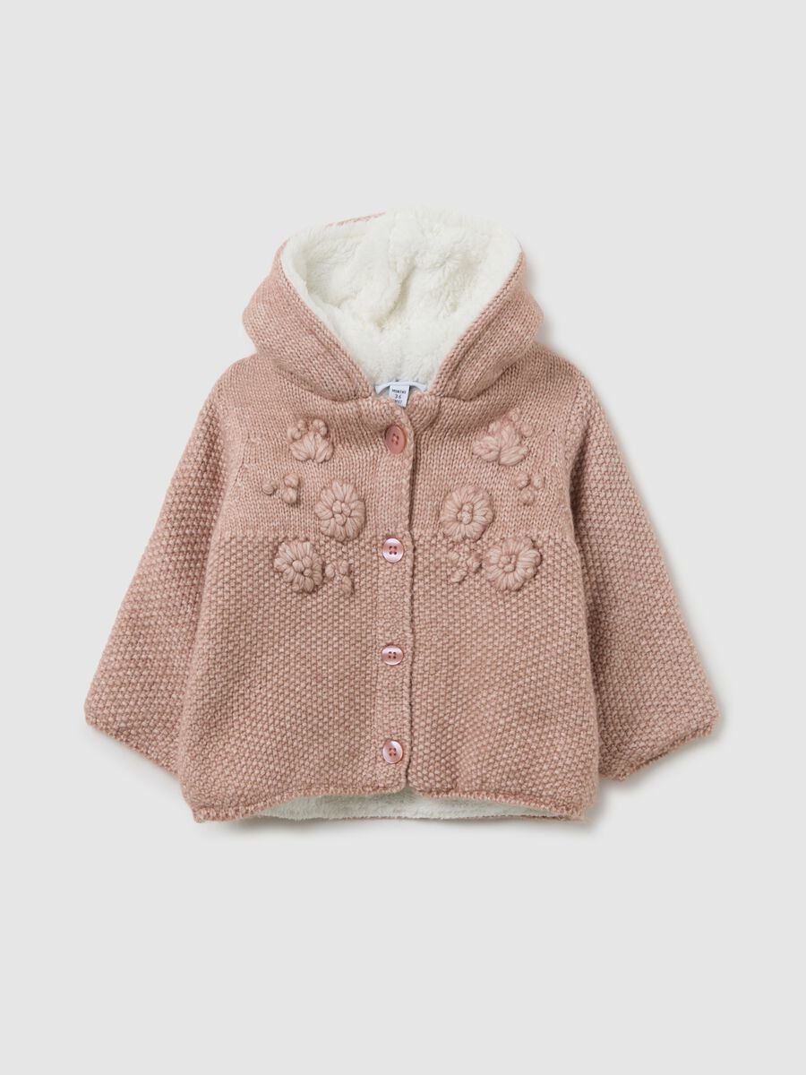 Giacca rosa con cappuccio da neonata regular fit con dettagli floreali_0
