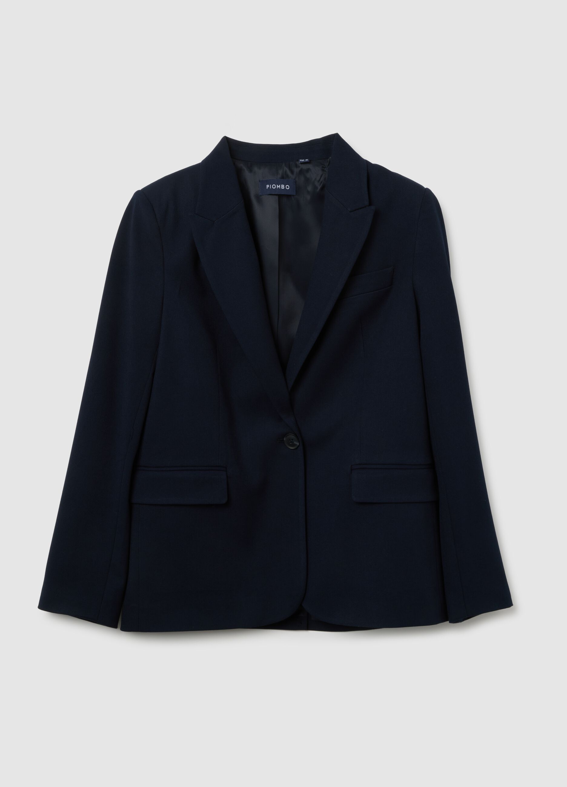 Regular fit blue stretch fabric blazer