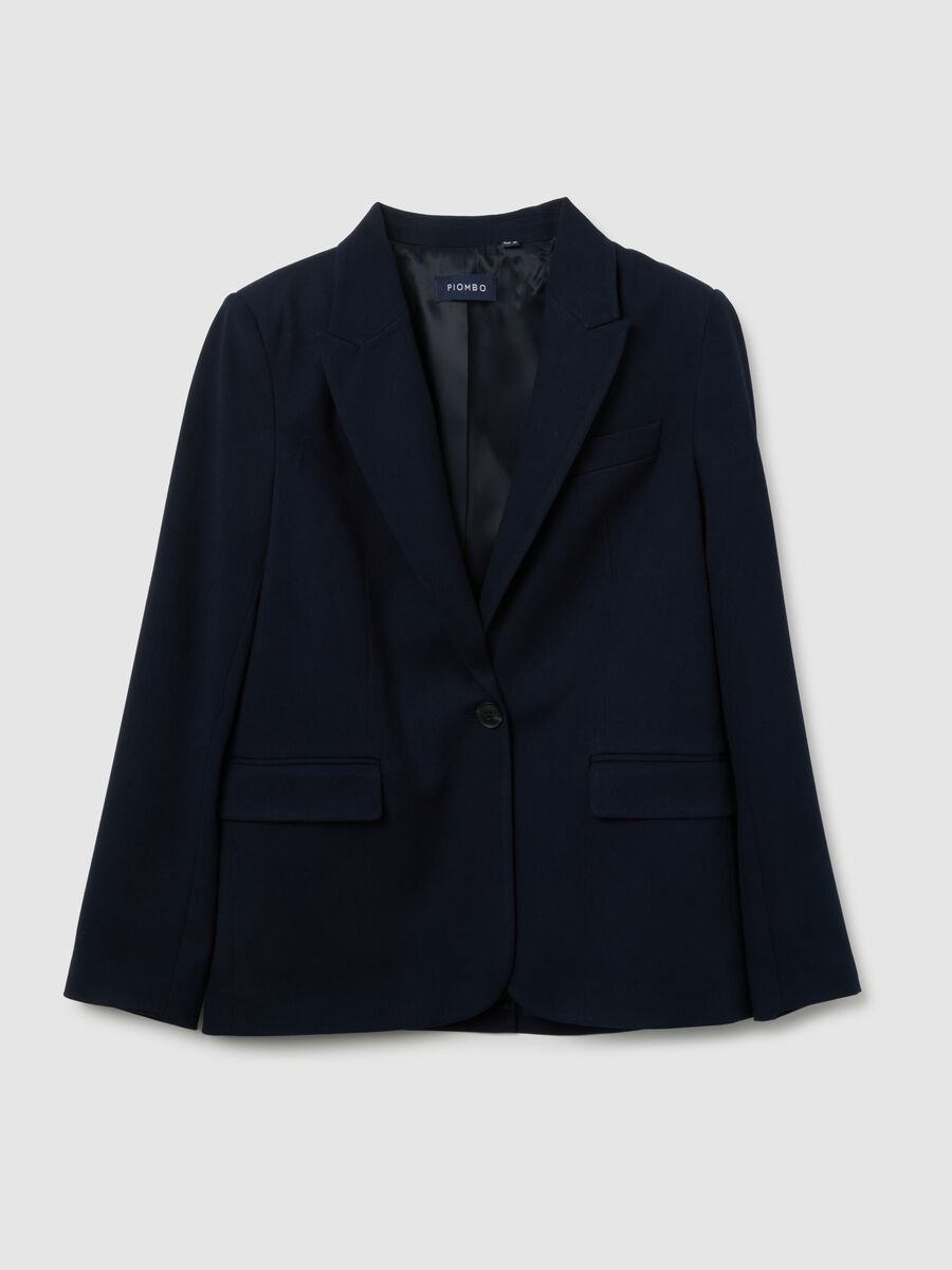 Regular fit blue stretch fabric blazer_0