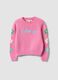 Pink cotton-blend crew-neck top with floral sleeves for girls_0