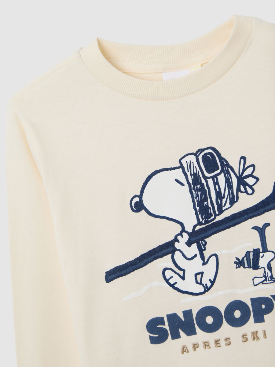 Kids' beige pure cotton regular fit T-shirt with Snoopy print_2