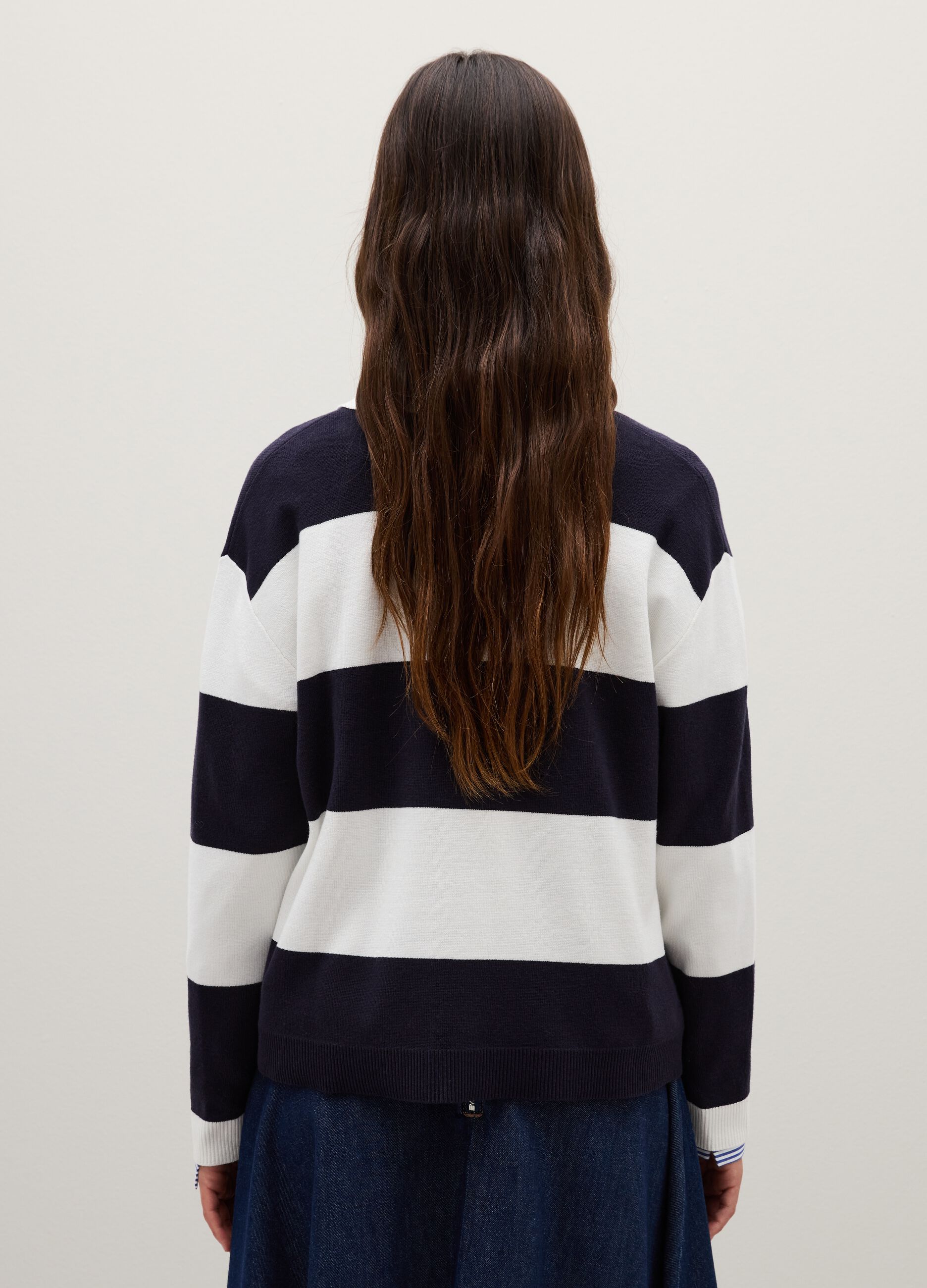 Regular fit blue and white mixed sweater