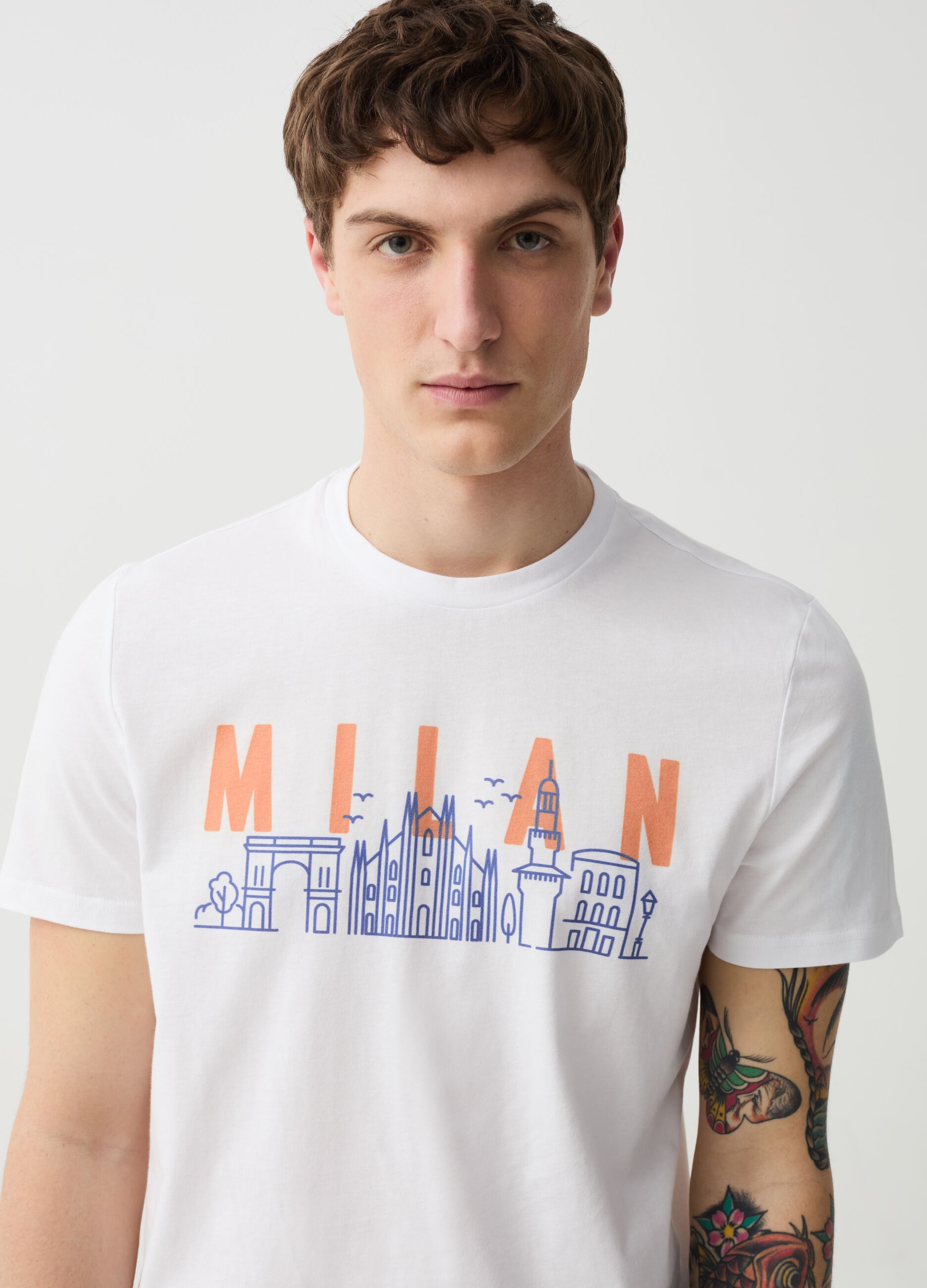 Cotton T-shirt with Milano print