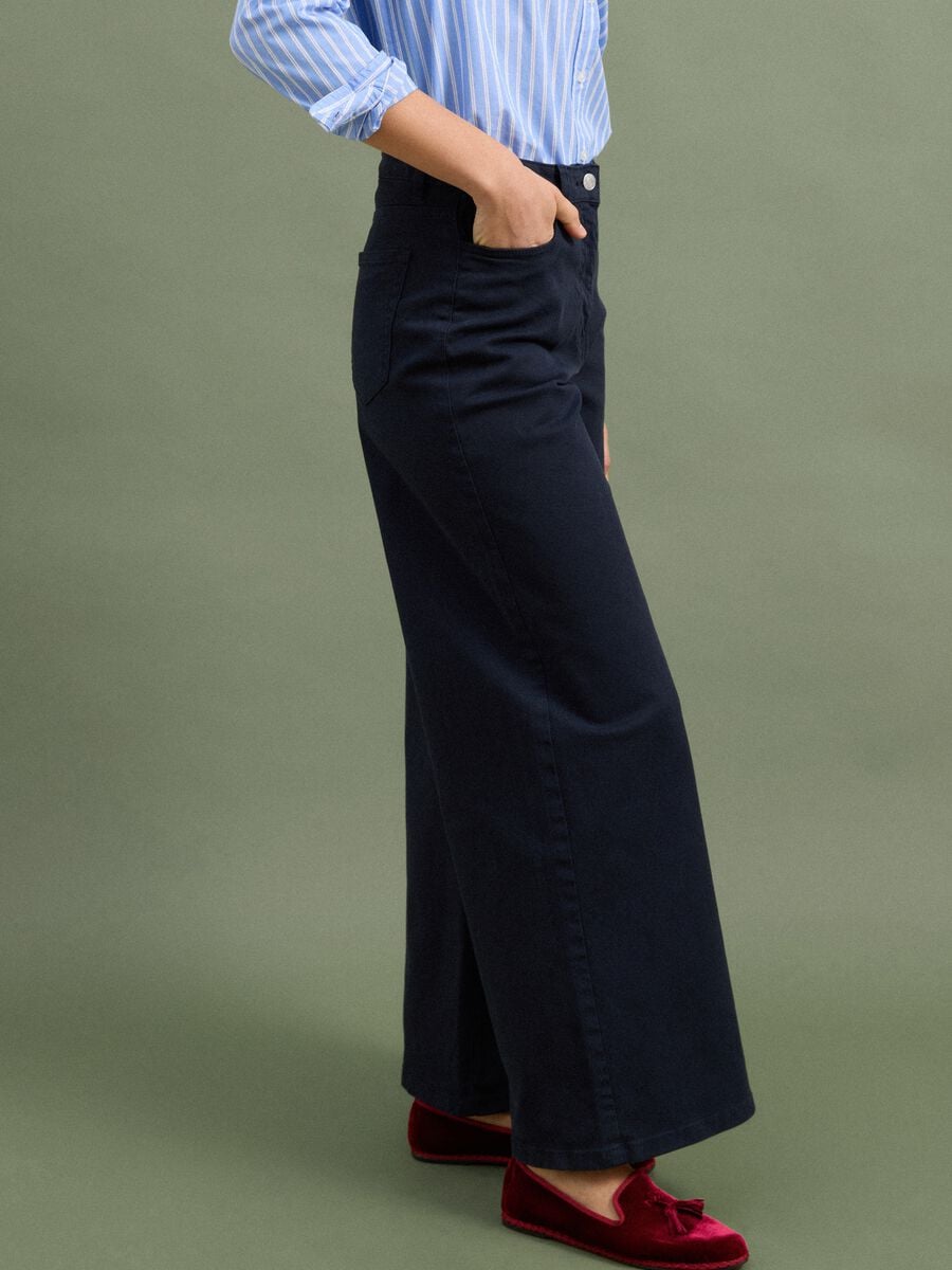 Navy stretch cotton wide-leg trousers_3