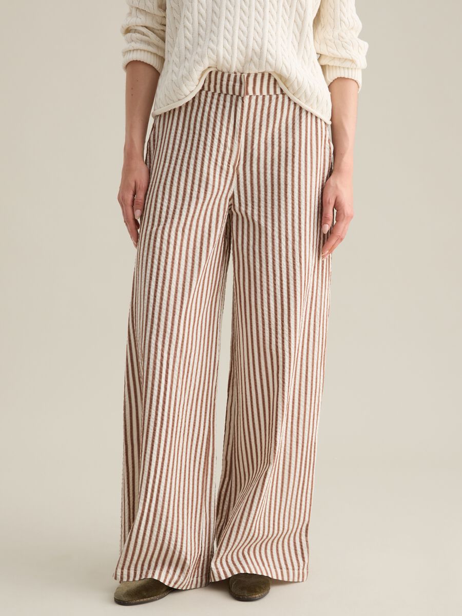 Striped Brown and White Cotton Palazzo Trousers_2