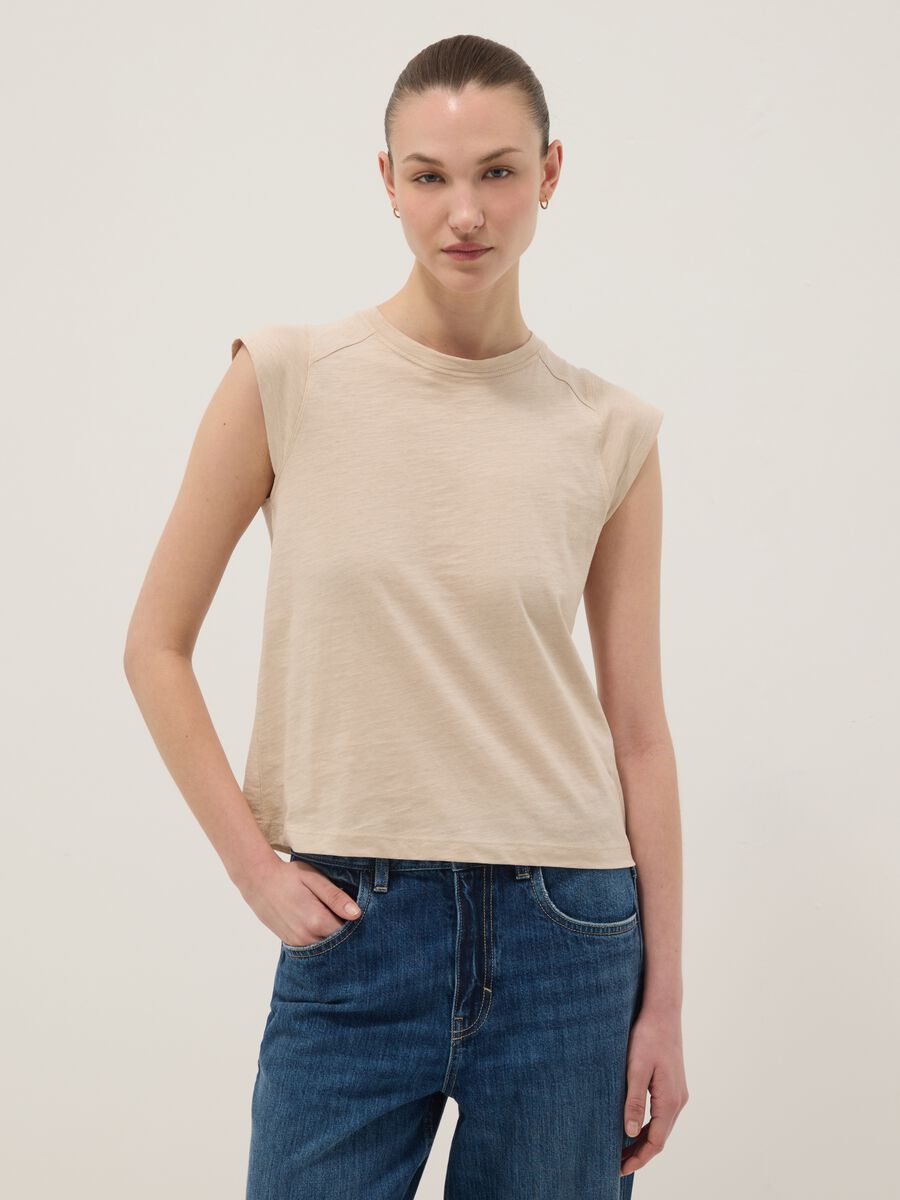 Beige short sleeve pure cotton T-shirt regular fit_1
