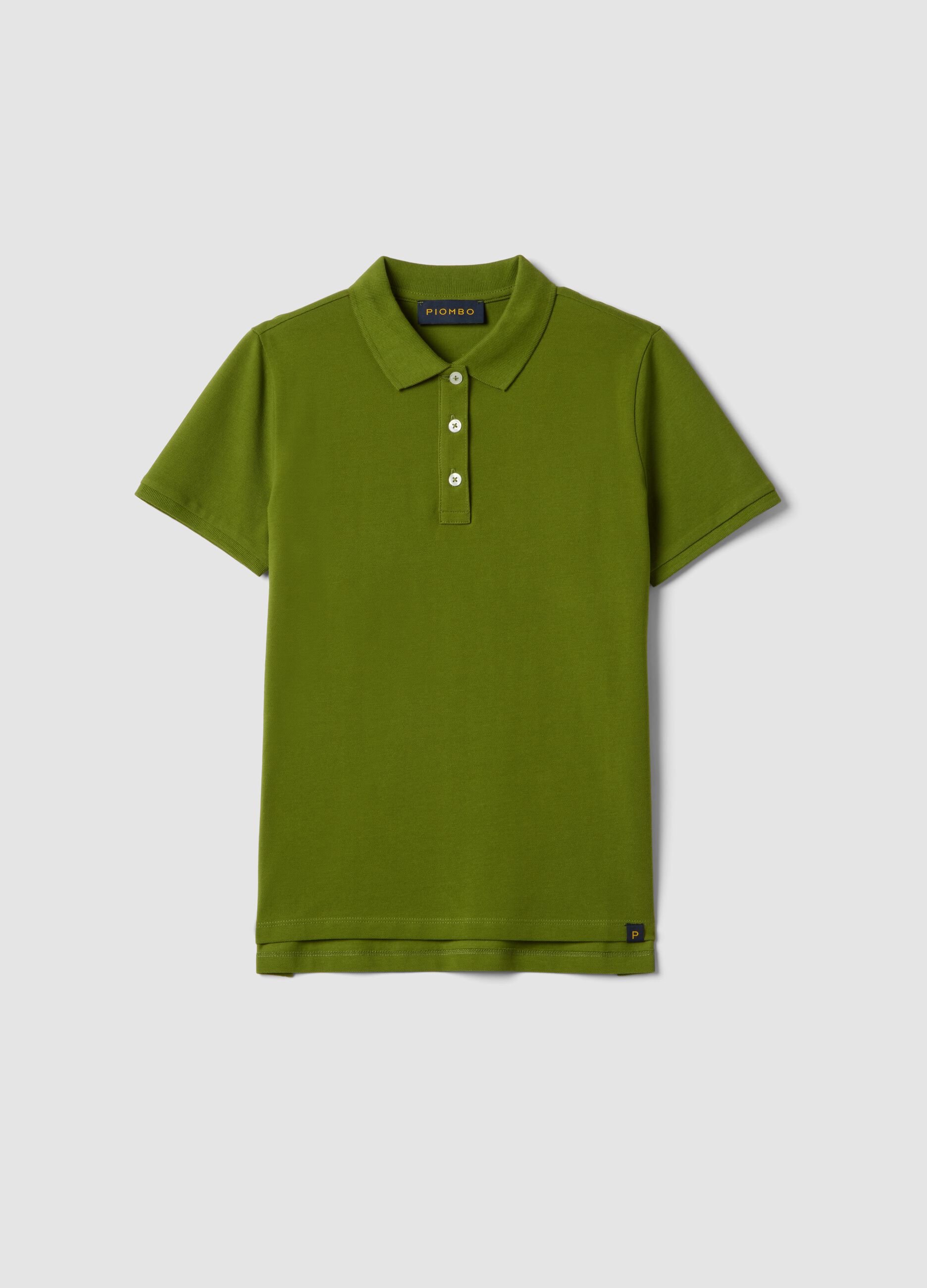 Green short-sleeve polo in pure cotton, regular fit