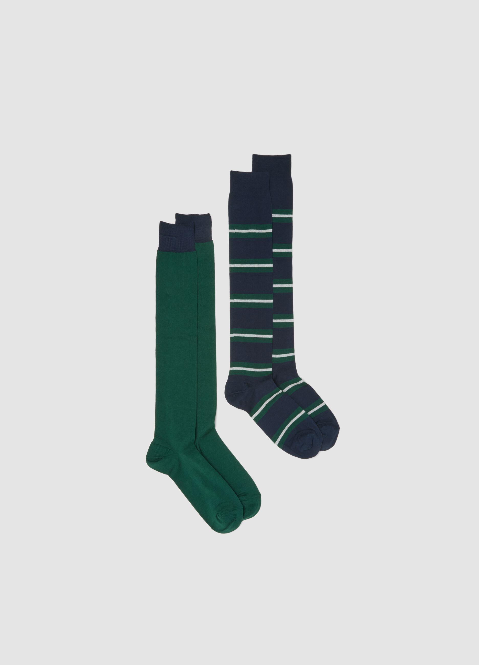 Multicolour stretch cotton blend long socks twin pack