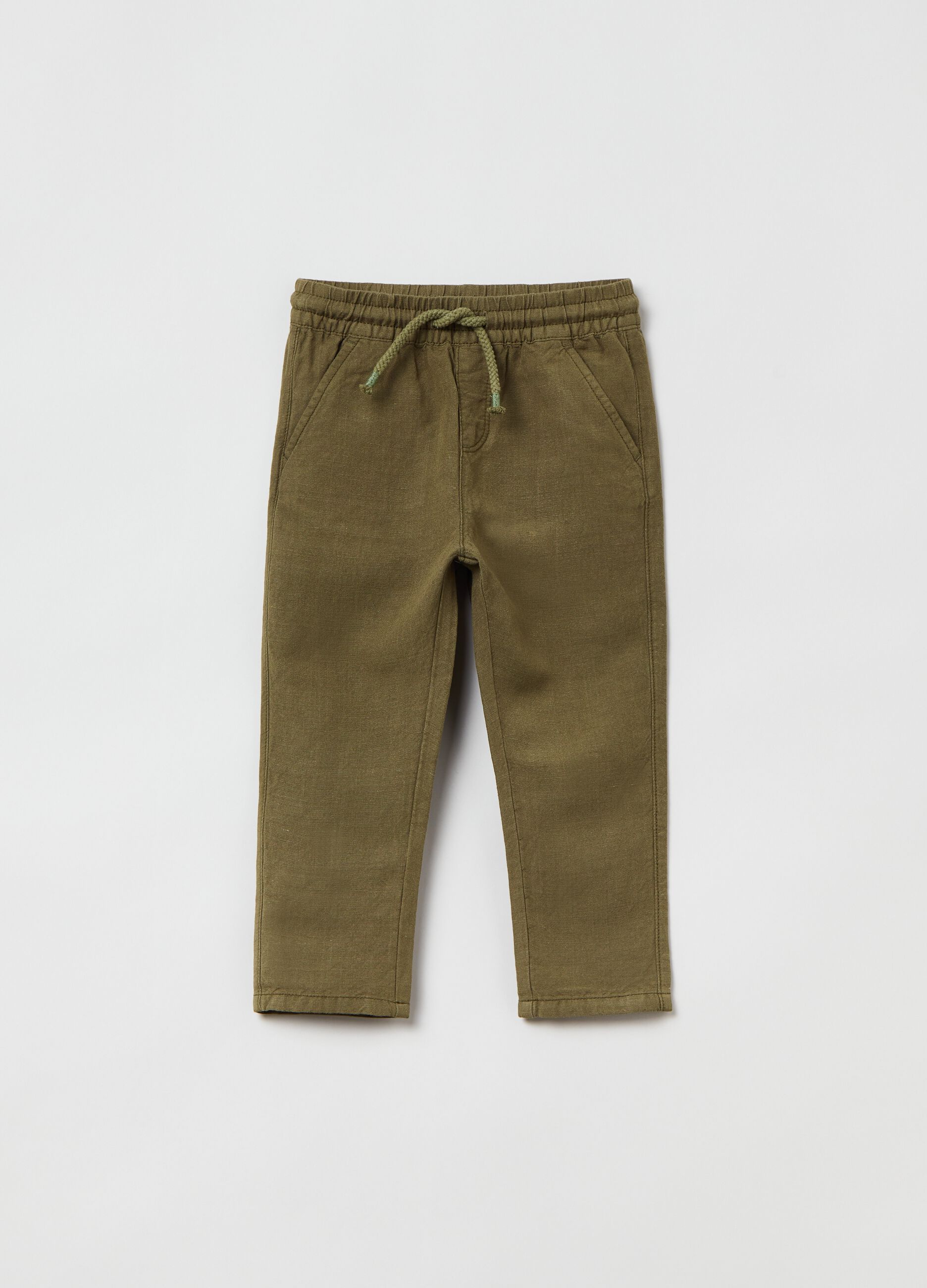 Viscose and linen trousers with drawstring