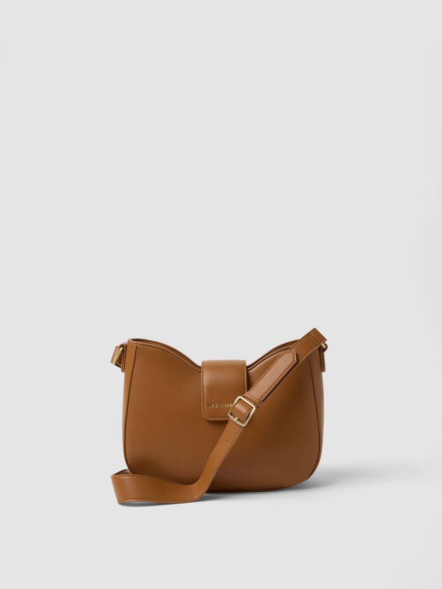 Brown shoulder bag with flap and adjustable strap_0