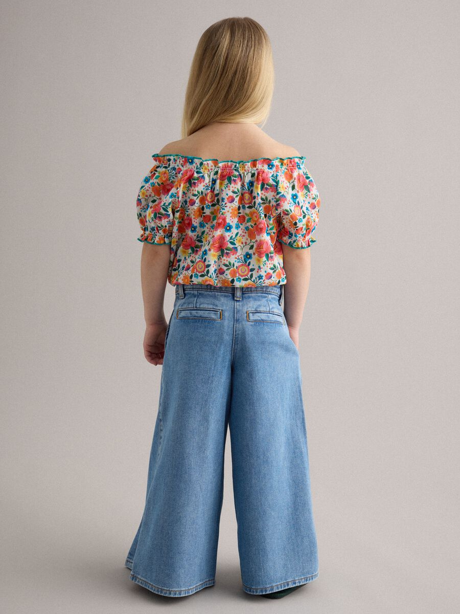 Jeans in puro cotone denim super wide leg per bambina_2