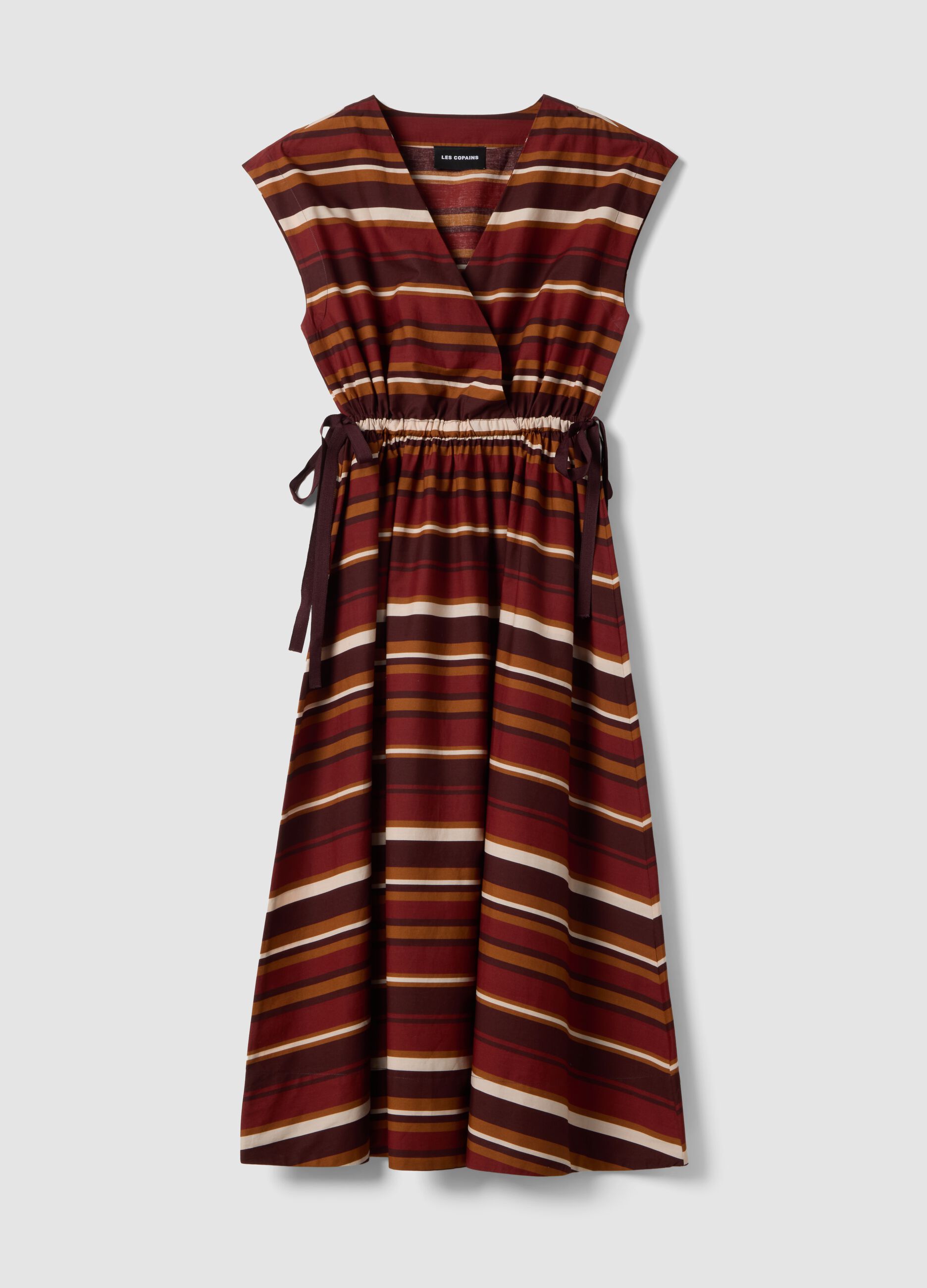 Abito in puro cotone a righe multicolor regular fit con collo a V