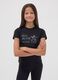 Black organic cotton T-shirt with silver graphic for girls_0