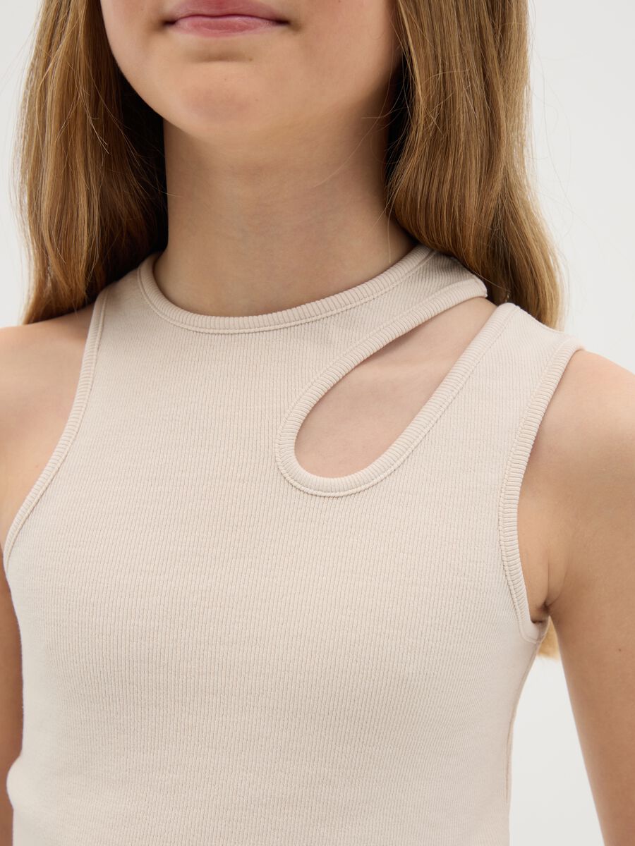 Ribbed white tank top with cut-out detail_1