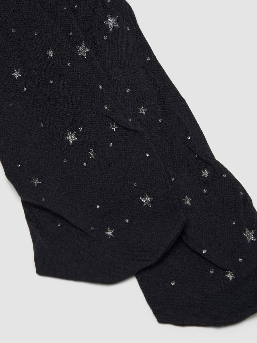 Black stretch tights with star pattern_2