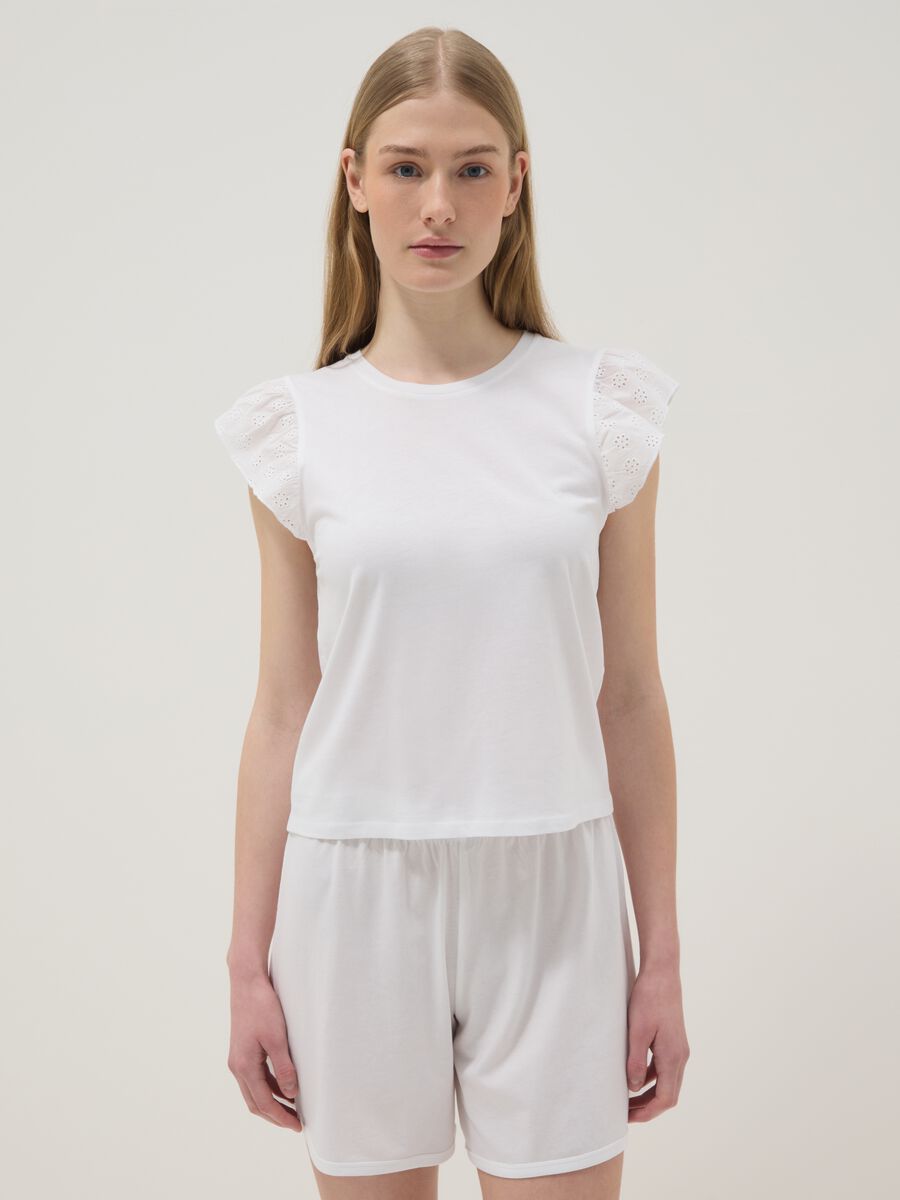 White pure cotton short pyjamas, regular fit with frills_1