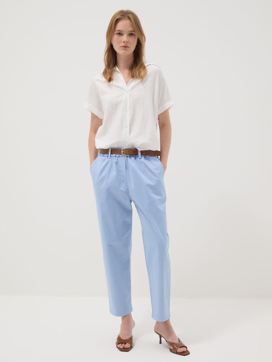 Light blue regular-fit stretch cotton trousers_0