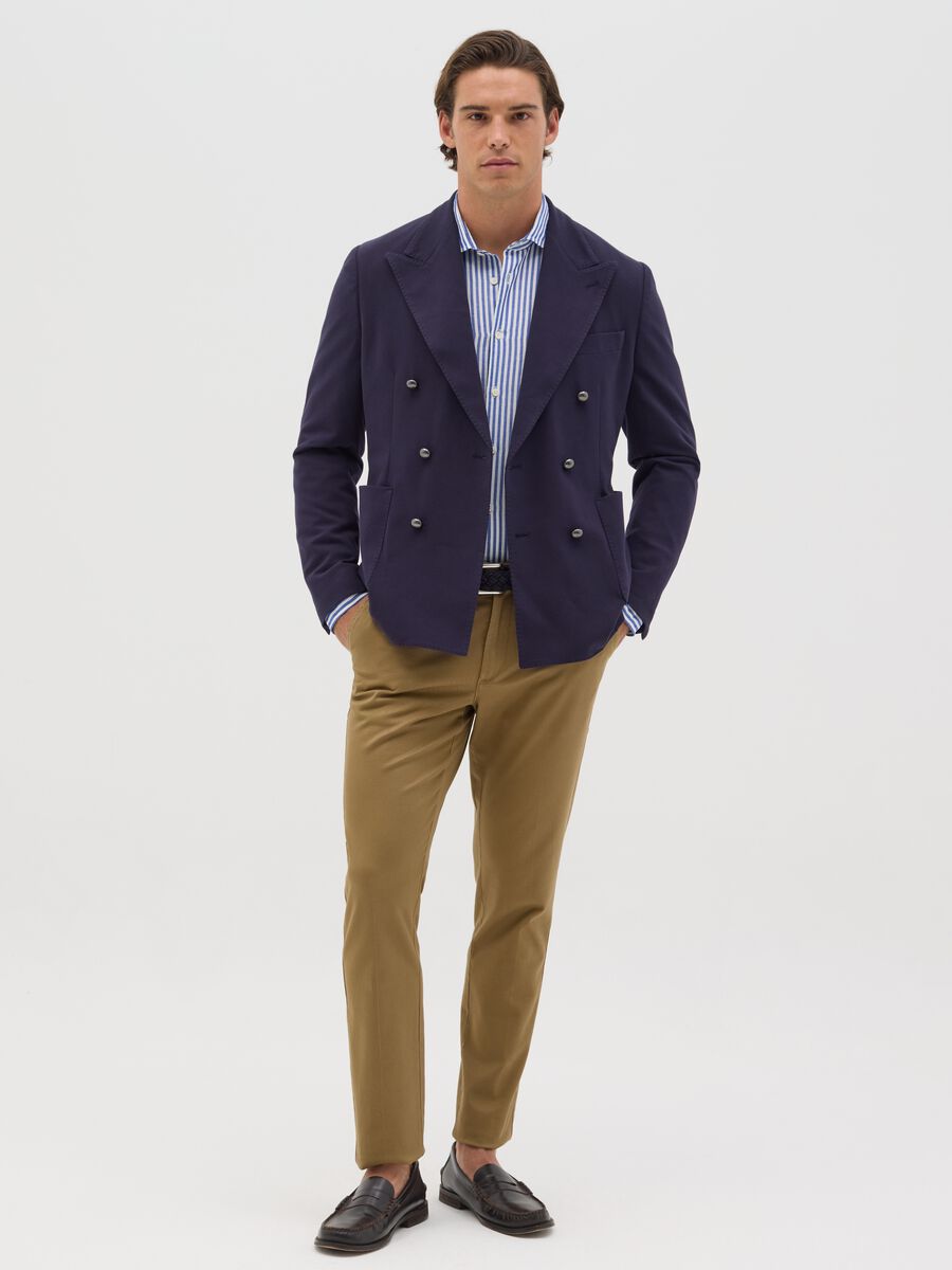 Double-breasted blue blazer in stretch cotton_1