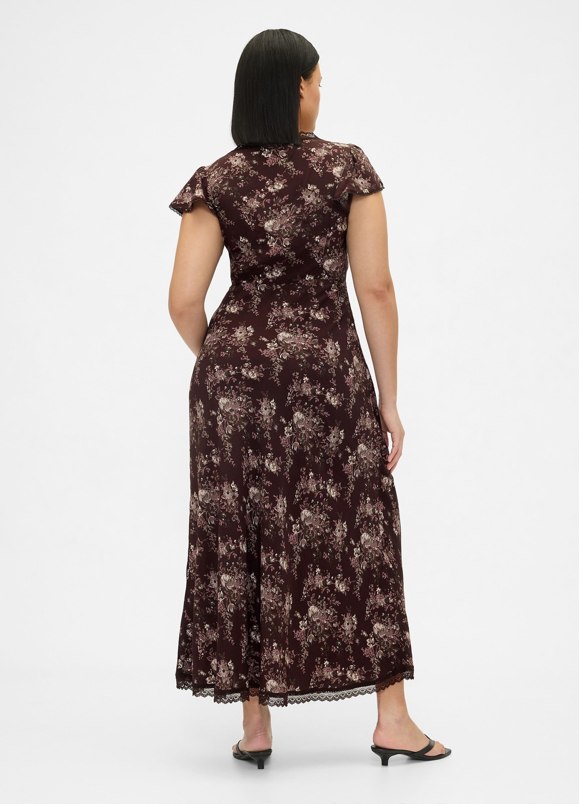 Brown pure viscose dress with floral print