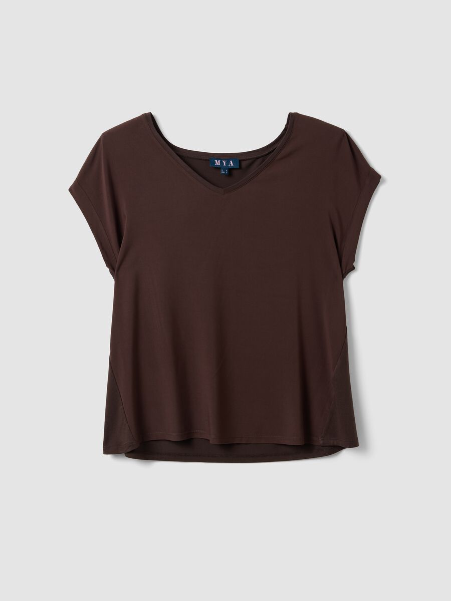 Brown pure viscose V-neck T-shirt, regular fit_0