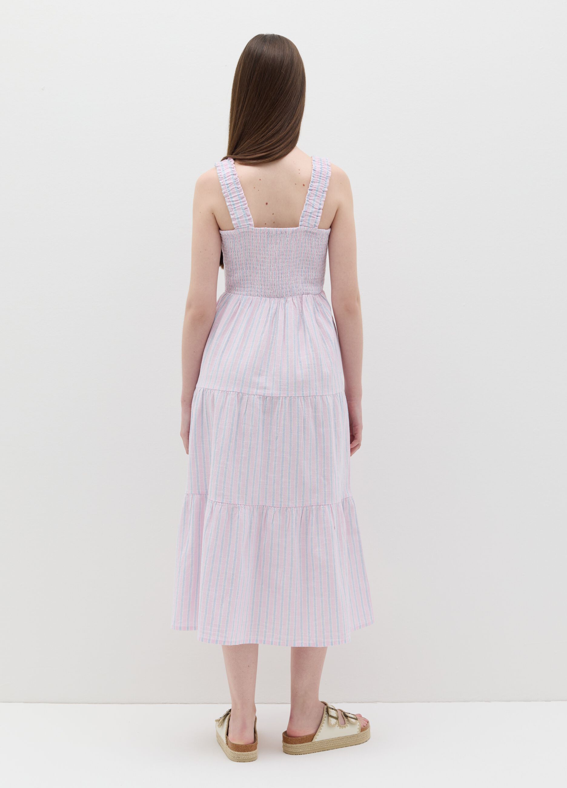 Long pink striped dress in cotton