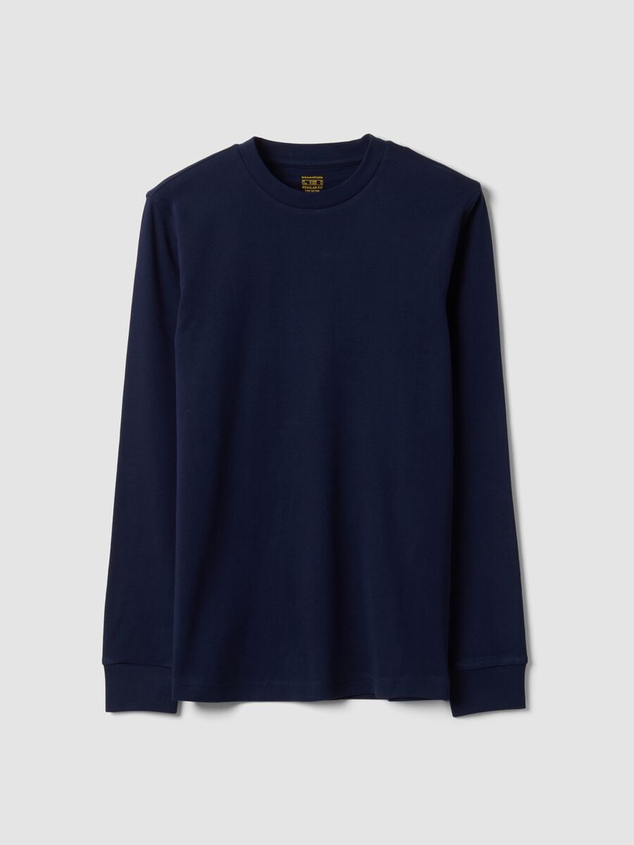 Blue pure cotton crew-neck T-shirt, regular fit_0