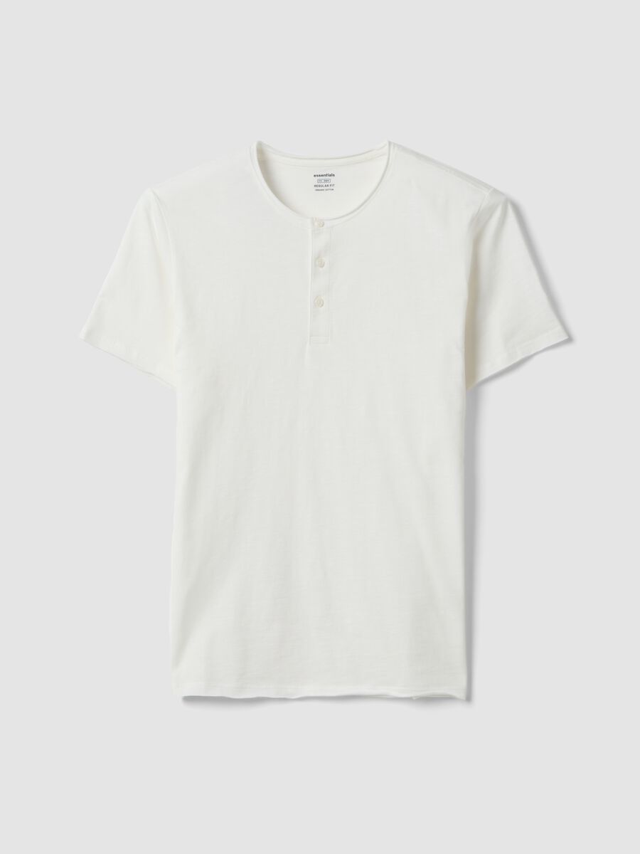 White pure cotton regular fit T-shirt with henley collar_0