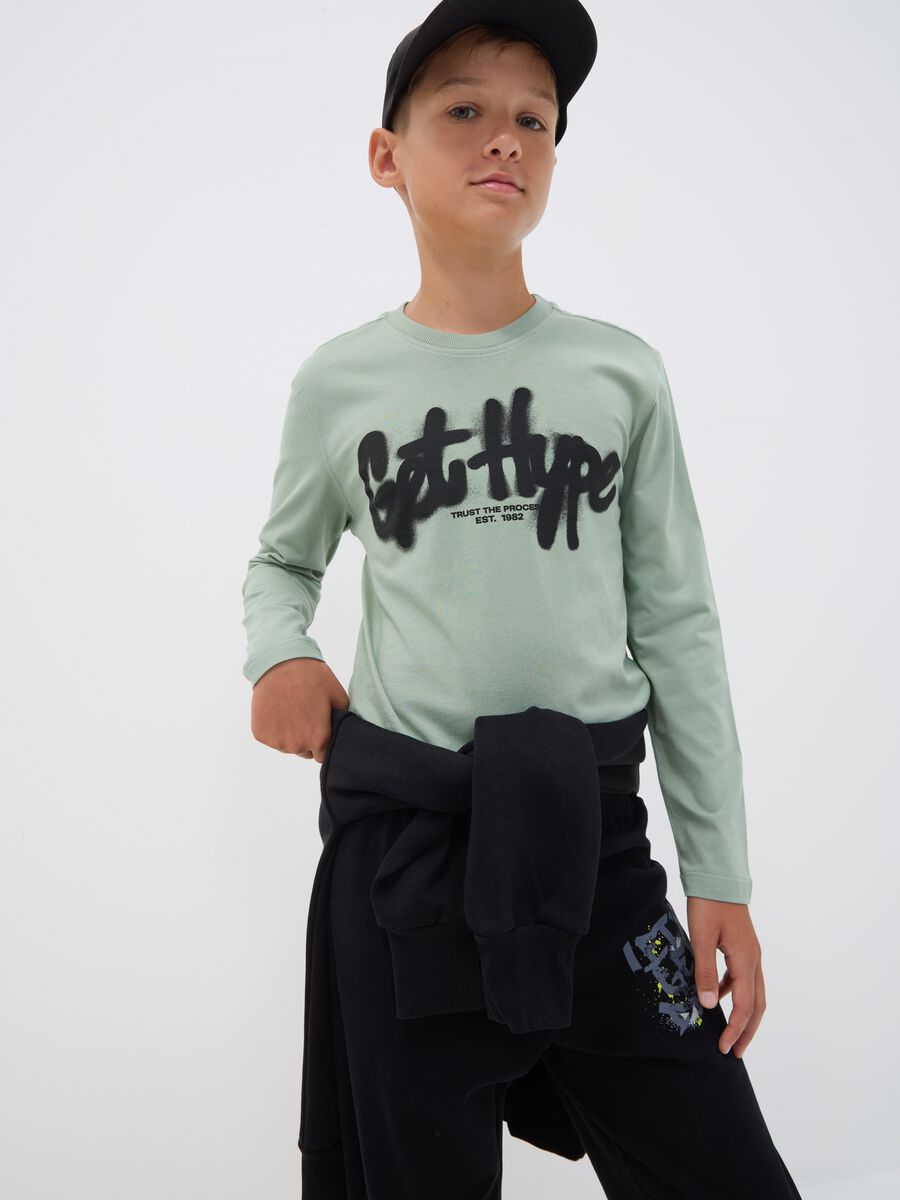 T-shirt verde in puro cotone organico con stampa "Get Hype" per ragazzo_2