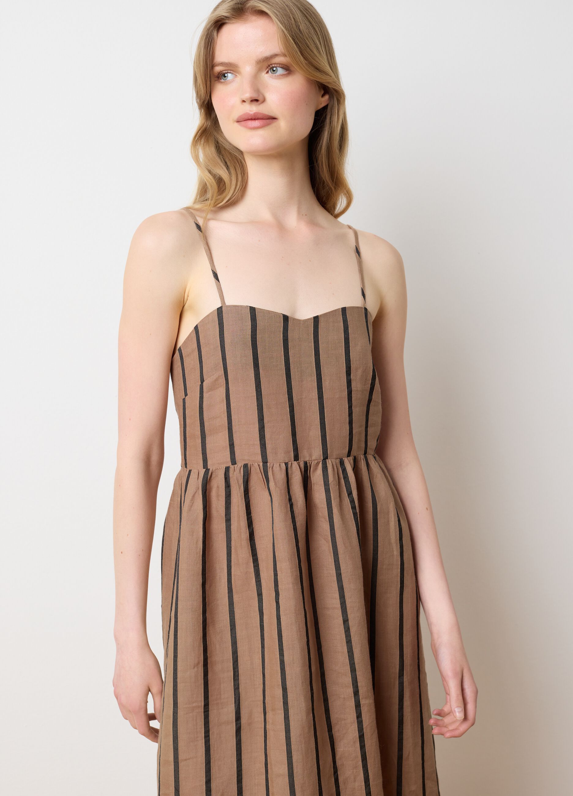 Abito lungo da donna in misto ramie multicolor regular fit