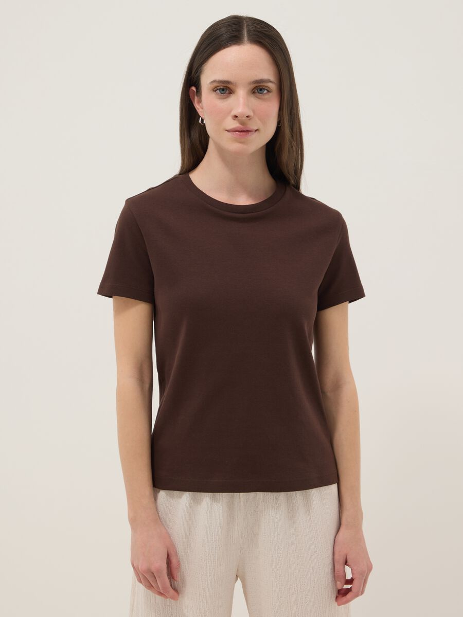 Brown pure cotton regular fit T-shirt_1