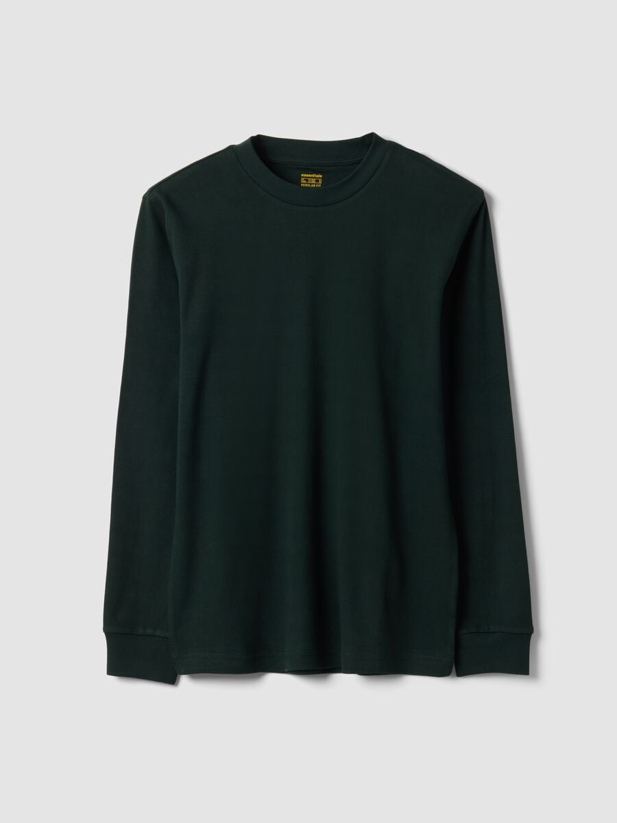 Green pure cotton crew-neck T-shirt, regular fit_0
